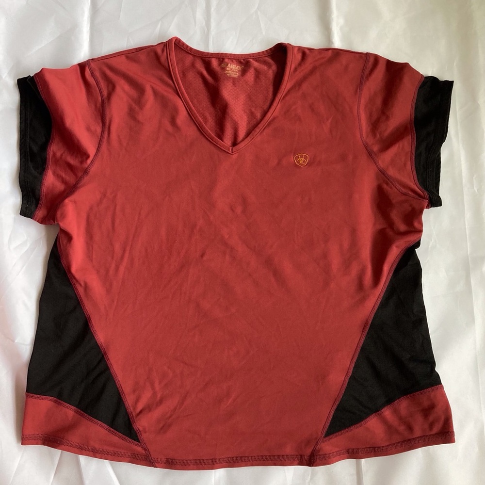 ARIAT Women XL V-Neck Color Block Breathable Short Sleeve Equestrian Sport Shirt